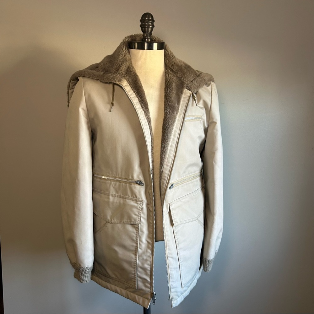 Vintage 80s London Fog Faux Fur Lined Parka Jacket - Beige - Size 40 Reg